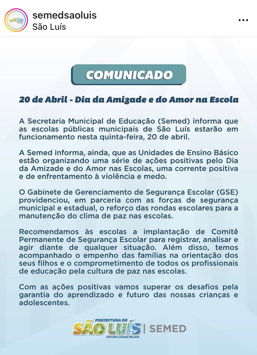 Prefeitura de São Luís cria Dia da Amizade e do Amor para afastar pânico das escolas 2 90A65FC4 0A12 4DC6 AF05 1FFD56FECFE3