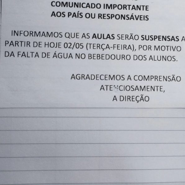 Escola pública de São Luís suspende aulas por causa de falta d'água em bebedouro 2 comunicado pais